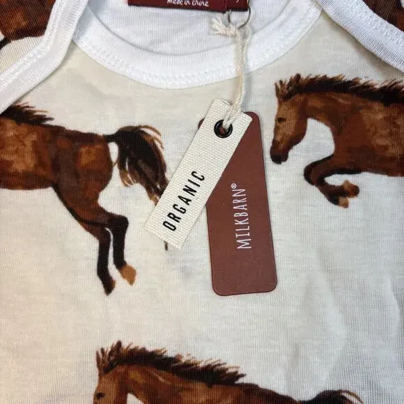 Milkbarn Organic Cotton One Piece Natural Horses 3-6 Months Boy/Girl Cream - Picture 3 of 6